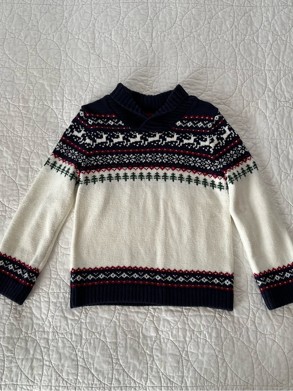 Tahari Kids Red, Navy & Cream Knit Fair Isle Reindeer Sweater Christmas Holiday